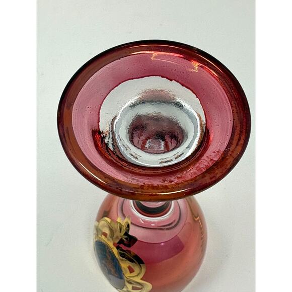 Set 6 Vtg Bohemian Cranberry Shah Qajar Persian King Cordial Glasses Gilt Red - Picture 4 of 9